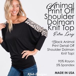 Animal Print Off Shoulder Dolman Knit Top